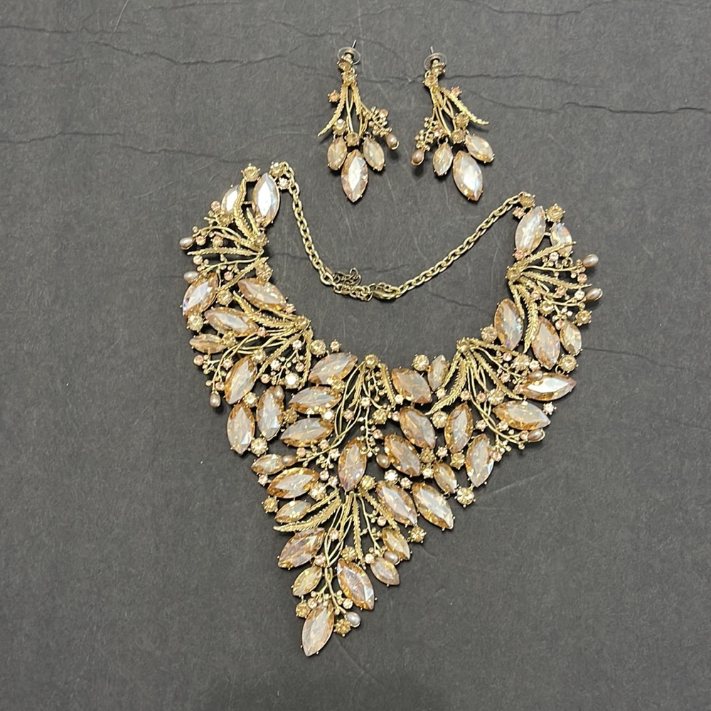 Gold Tone & Rose Gold Tone Necklace & Earrings Set